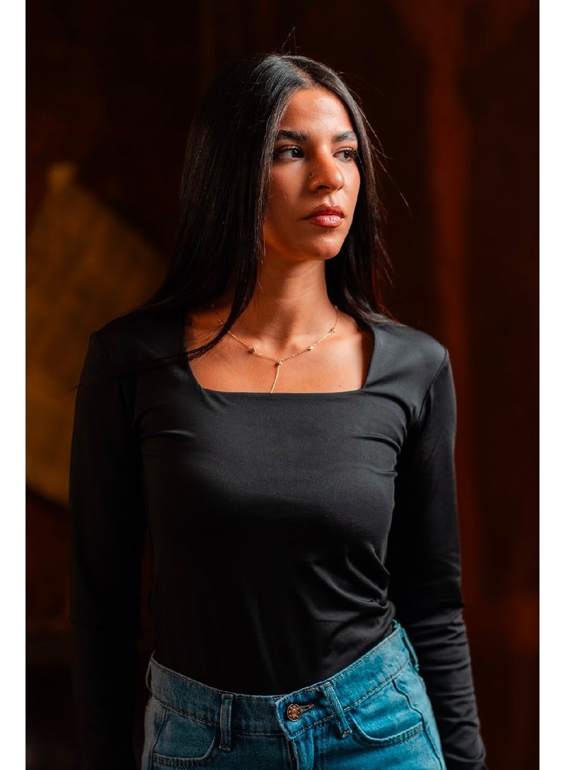 كنزه توب بيزك كم طويل برقبة مربعة - Image 3